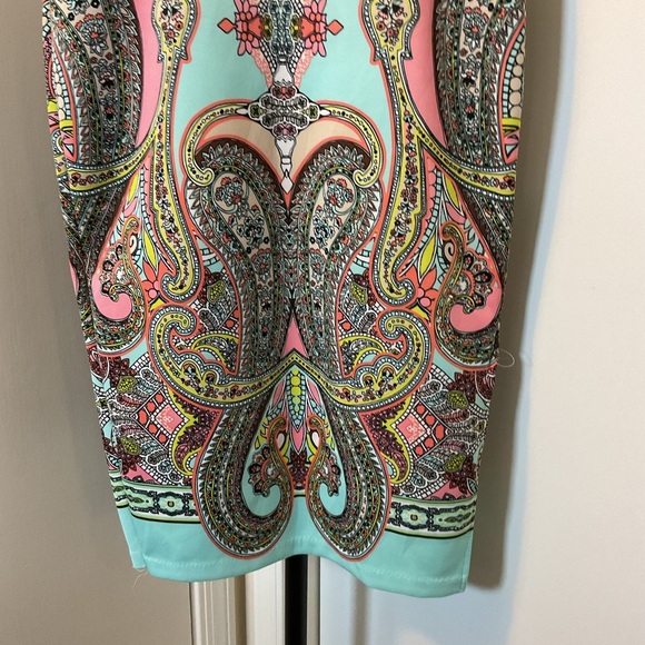 13. Bisou Bisou Michele Bohbot Blue and Pink Embellished Pencil Skirt Midi SZ S - Picture 3 of 5